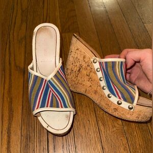 MiuMiu vintage striped canvas wedge sandals in women’s size 8